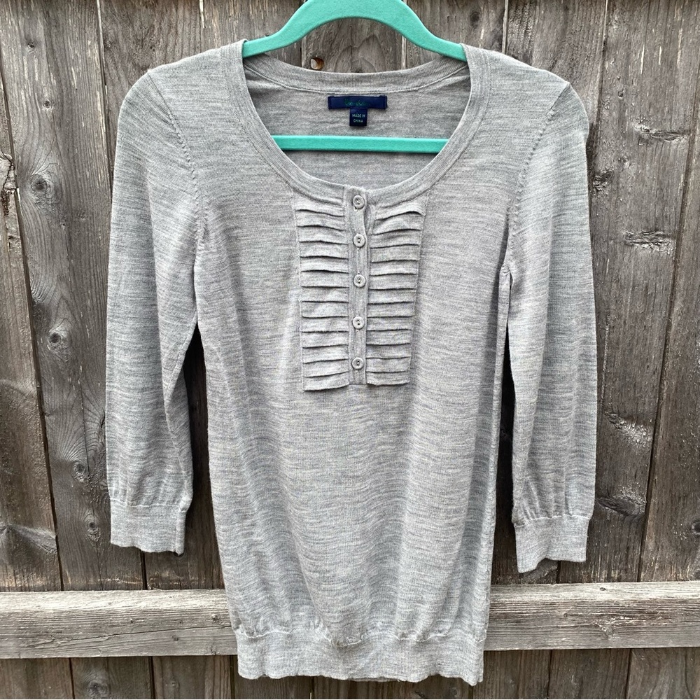 Boden Merino Wool Soft Gray Button Front Long Sleeve Sweater Top